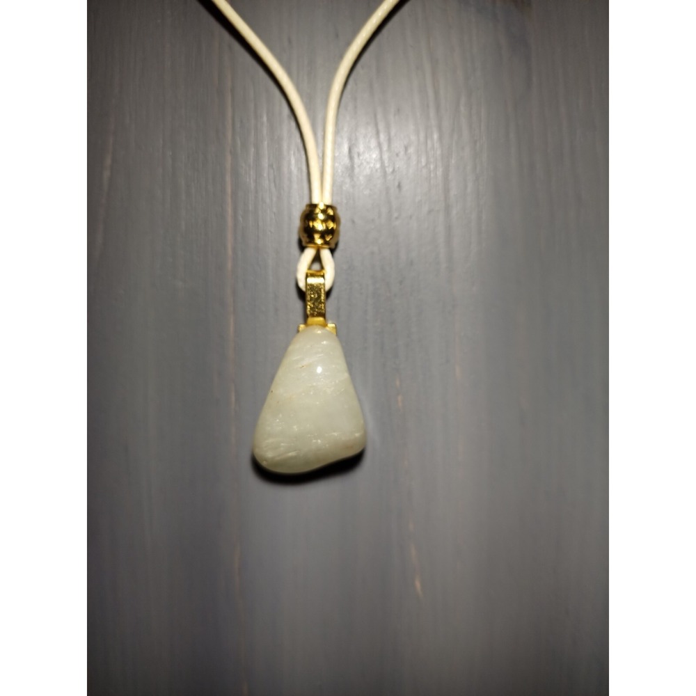 Prehnite Stone Pendant Necklace Waxed Cord Adjustable Break‎ Away Closure Boho